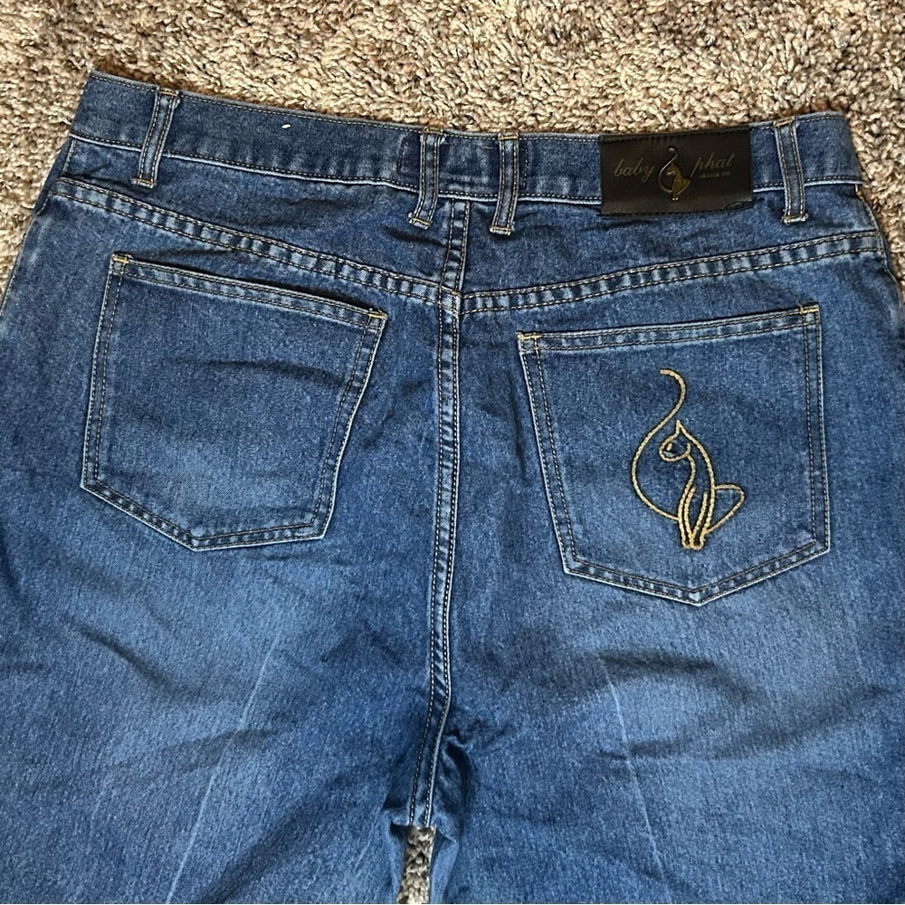 BABY PHAT Woman’s Size 13 Jeans Blue Wide Leg 33x31 Y2K Cat Logo - Picture 1 of 16